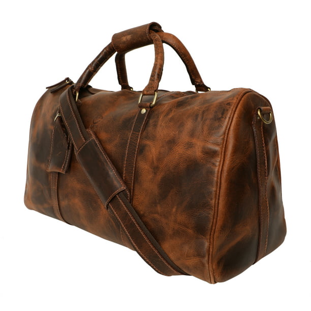 Rustic Brown Genuine Leather Travel Duffel Luggage Overnight Weekender Gym Bag 